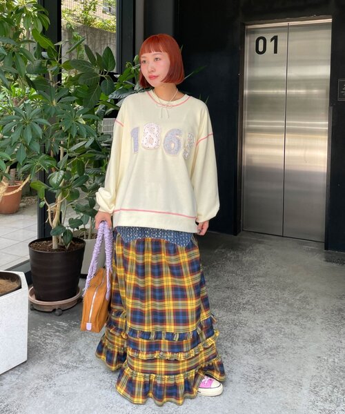HELLO.SANFRANCISCO（ハローサンフランシスコ）の「【HELLO.SANFRANCISCO/ハローサンフランシスコ】ラメデニムチェックリメイクスカート（スカート・レディース・イエロー/グレー・ONE SIZE）」の18枚目の写真