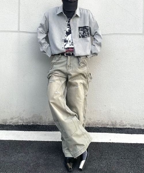 link lot(リンクロット)の「【26年秋冬新作アイテム】裾フリンジ加工プリントストライプシャツ(シャツ/ブラウス・メンズ・ホワイト・M/L)」の8枚目の写真