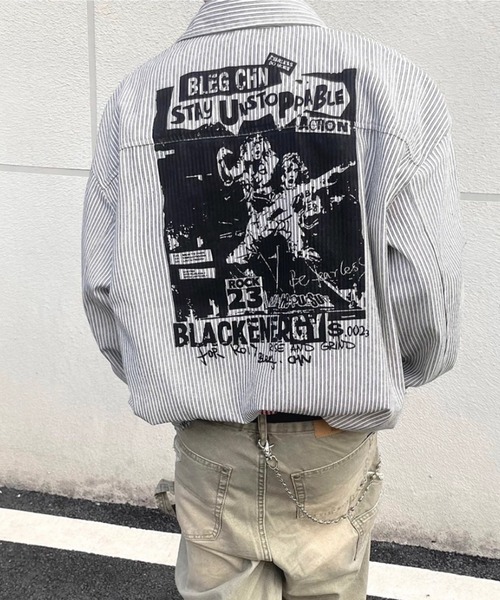 link lot(リンクロット)の「【26年秋冬新作アイテム】裾フリンジ加工プリントストライプシャツ(シャツ/ブラウス・メンズ・ホワイト・M/L)」の6枚目の写真