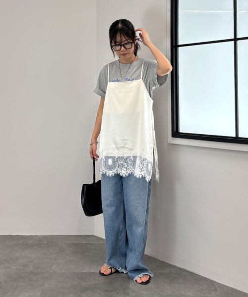 ISOOK(アイスー)の「【ISOOK / アイスー】レースサテンキャミソール / レースビスチェ レースキャミソール レイヤード 重ね着 サテンビスチェ 裾レースデザインインナー アジャスター付き 丈調節可能 ZOZOTOWN限定(キャミソール・レディース・アイボリー/ブラック・FREE)」の14枚目の写真