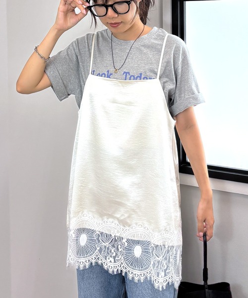 ISOOK(アイスー)の「【ISOOK / アイスー】レースサテンキャミソール / レースビスチェ レースキャミソール レイヤード 重ね着 サテンビスチェ 裾レースデザインインナー アジャスター付き 丈調節可能 ZOZOTOWN限定(キャミソール・レディース・アイボリー/ブラック・FREE)」の16枚目の写真