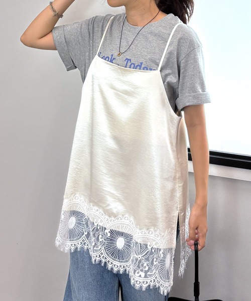 ISOOK(アイスー)の「【ISOOK / アイスー】レースサテンキャミソール / レースビスチェ レースキャミソール レイヤード 重ね着 サテンビスチェ 裾レースデザインインナー アジャスター付き 丈調節可能 ZOZOTOWN限定(キャミソール・レディース・アイボリー/ブラック・FREE)」の13枚目の写真