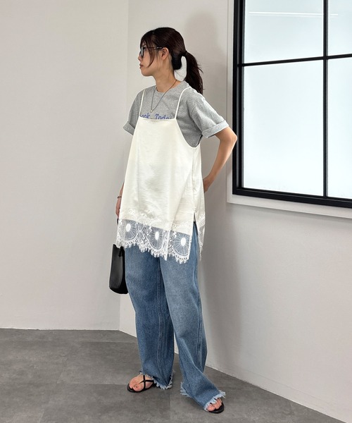 ISOOK(アイスー)の「【ISOOK / アイスー】レースサテンキャミソール / レースビスチェ レースキャミソール レイヤード 重ね着 サテンビスチェ 裾レースデザインインナー アジャスター付き 丈調節可能 ZOZOTOWN限定(キャミソール・レディース・アイボリー/ブラック・FREE)」の11枚目の写真