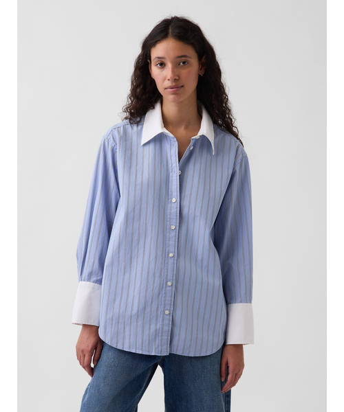GAP(ギャップ)の「オーガニック コットンポプリン ビッグシャツ(シャツ/ブラウス・レディース・ピンク系その他/ブルー/ダークブルー・XXS/L/M/S/XS)」の1枚目の写真