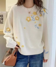 花柄モチーフニットプルオーバー