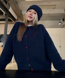 ハートボタン刺繍オーバーサイズニットカーディガン