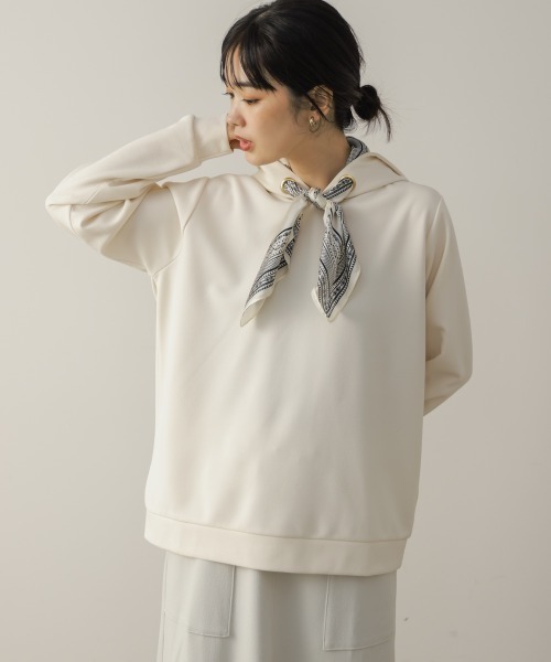 Bou Jeloud(ブージュルード)の「ダンボールツイルスカーフフーディ(Tシャツ/カットソー・レディース・アイボリー/グレー・FREE)」の3枚目の写真
