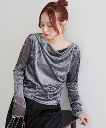 【WEB限定】フロッキーメッシュドレープロングTシャツ