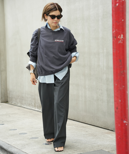 CALUX(キャラクス)の「【CALUX/キャラクス】RIB LOGO ロングスリーブ Tシャツ(Tシャツ/カットソー・レディース・チャコールグレー/ブラック・FREE)」の17枚目の写真