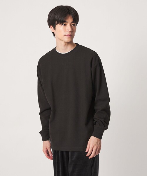 green label relaxing(グリーンレーベルリラクシング)の「ワッフル クルーネック 長袖 Tシャツ カットソー(Tシャツ/カットソー・メンズ・モカ/ブラック/ダークグリーン/グレー系・S/L/M/XL)」の1枚目の写真