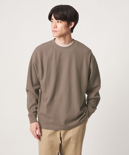 green label relaxing(グリーンレーベルリラクシング)の「ワッフル クルーネック 長袖 Tシャツ カットソー(Tシャツ/カットソー・メンズ・モカ/ブラック/ダークグリーン/グレー系・S/L/M/XL)」の3枚目の写真