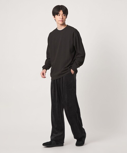 green label relaxing(グリーンレーベルリラクシング)の「ワッフル クルーネック 長袖 Tシャツ カットソー(Tシャツ/カットソー・メンズ・モカ/ブラック/ダークグリーン/グレー系・S/L/M/XL)」の6枚目の写真
