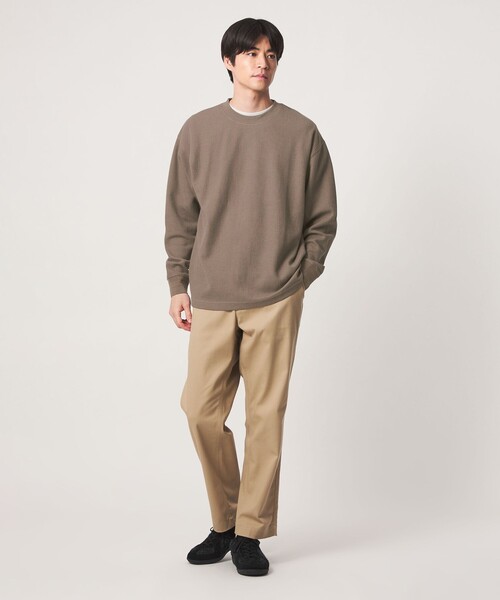 green label relaxing(グリーンレーベルリラクシング)の「ワッフル クルーネック 長袖 Tシャツ カットソー(Tシャツ/カットソー・メンズ・モカ/ブラック/ダークグリーン/グレー系・S/L/M/XL)」の7枚目の写真