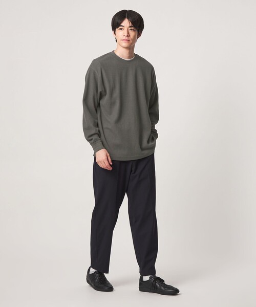 green label relaxing(グリーンレーベルリラクシング)の「ワッフル クルーネック 長袖 Tシャツ カットソー(Tシャツ/カットソー・メンズ・モカ/ブラック/ダークグリーン/グレー系・S/L/M/XL)」の8枚目の写真