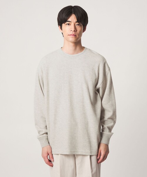 green label relaxing(グリーンレーベルリラクシング)の「ワッフル クルーネック 長袖 Tシャツ カットソー(Tシャツ/カットソー・メンズ・モカ/ブラック/ダークグリーン/グレー系・S/L/M/XL)」の9枚目の写真