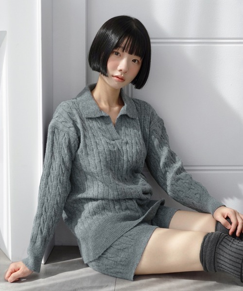 by muni:r(バイ ムニール)の「【セットアップ】カラーケーブルニットセットアップ/2026 AW COLLECTION(セットアップ・レディース・グレー/アイボリー・FREE)」の2枚目の写真