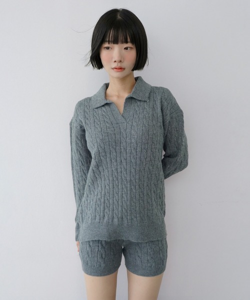 by muni:r(バイ ムニール)の「【セットアップ】カラーケーブルニットセットアップ/2026 AW COLLECTION(セットアップ・レディース・グレー/アイボリー・FREE)」の10枚目の写真