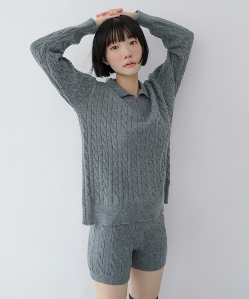 by muni:r(バイ ムニール)の「【セットアップ】カラーケーブルニットセットアップ/2026 AW COLLECTION(セットアップ・レディース・グレー/アイボリー・FREE)」の11枚目の写真