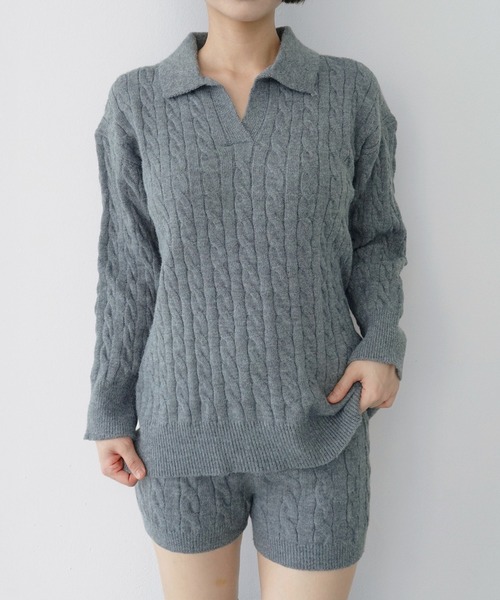 by muni:r(バイ ムニール)の「【セットアップ】カラーケーブルニットセットアップ/2026 AW COLLECTION(セットアップ・レディース・グレー/アイボリー・FREE)」の13枚目の写真