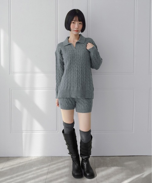 by muni:r(バイ ムニール)の「【セットアップ】カラーケーブルニットセットアップ/2026 AW COLLECTION(セットアップ・レディース・グレー/アイボリー・FREE)」の12枚目の写真