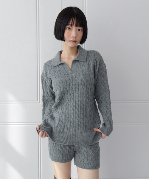by muni:r(バイ ムニール)の「【セットアップ】カラーケーブルニットセットアップ/2026 AW COLLECTION(セットアップ・レディース・グレー/アイボリー・FREE)」の14枚目の写真