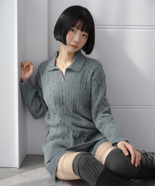 by muni:r(バイ ムニール)の「【セットアップ】カラーケーブルニットセットアップ/2026 AW COLLECTION(セットアップ・レディース・グレー/アイボリー・FREE)」の17枚目の写真