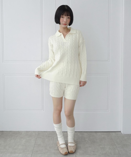 by muni:r(バイ ムニール)の「【セットアップ】カラーケーブルニットセットアップ/2026 AW COLLECTION(セットアップ・レディース・グレー/アイボリー・FREE)」の3枚目の写真