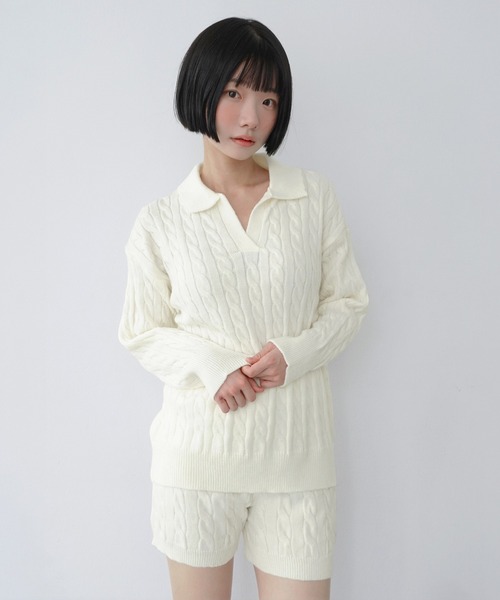 by muni:r(バイ ムニール)の「【セットアップ】カラーケーブルニットセットアップ/2026 AW COLLECTION(セットアップ・レディース・グレー/アイボリー・FREE)」の6枚目の写真