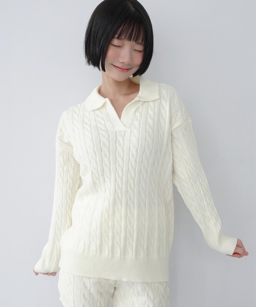 by muni:r(バイ ムニール)の「【セットアップ】カラーケーブルニットセットアップ/2026 AW COLLECTION(セットアップ・レディース・グレー/アイボリー・FREE)」の7枚目の写真