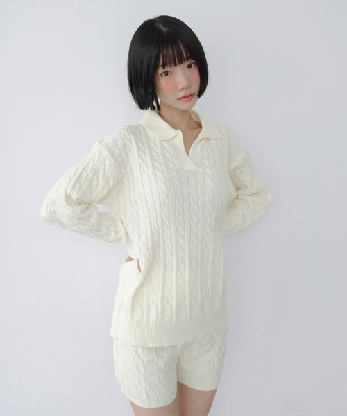 by muni:r(バイ ムニール)の「【セットアップ】カラーケーブルニットセットアップ/2026 AW COLLECTION(セットアップ・レディース・グレー/アイボリー・FREE)」の8枚目の写真