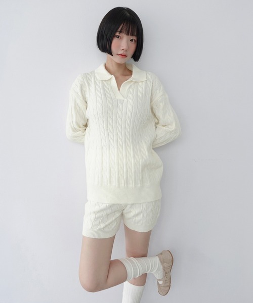 by muni:r(バイ ムニール)の「【セットアップ】カラーケーブルニットセットアップ/2026 AW COLLECTION(セットアップ・レディース・グレー/アイボリー・FREE)」の9枚目の写真