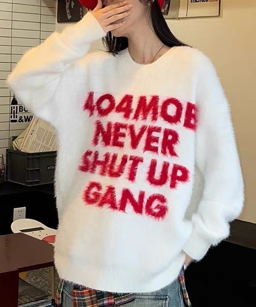 SHERU(シェル)の「スプレーグラフィックロゴシャギーニット オーバーサイズ(ニット/セーター・レディース・ホワイト/ブラック・M)」の6枚目の写真