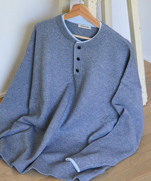 FREAK'S STORE(フリークスストア)の「限定展開 フェイクレイヤード 配色 ヘンリーネック ニット(ニット/セーター・メンズ・ネイビー/ブラック/ブラウン/チャコールグレー・MEDIUM/LARGE)」の3枚目の写真