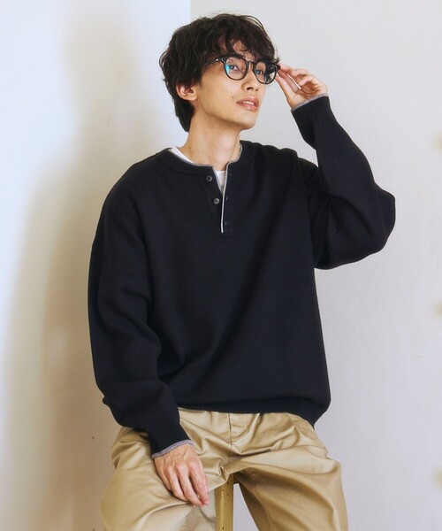 FREAK'S STORE(フリークスストア)の「限定展開 フェイクレイヤード 配色 ヘンリーネック ニット(ニット/セーター・メンズ・ネイビー/ブラック/ブラウン/チャコールグレー・MEDIUM/LARGE)」の18枚目の写真