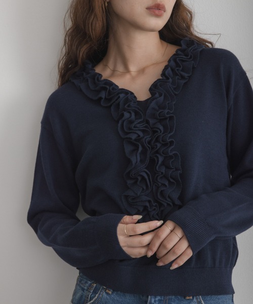 URBAN RESEARCH Sonny Label(アーバンリサーチサニーレーベル)の「『WEB限定』フロントフリルニットプルオーバー(ニット/セーター・レディース・ネイビー/チャコールグレー/オフホワイト・FREE)」の18枚目の写真