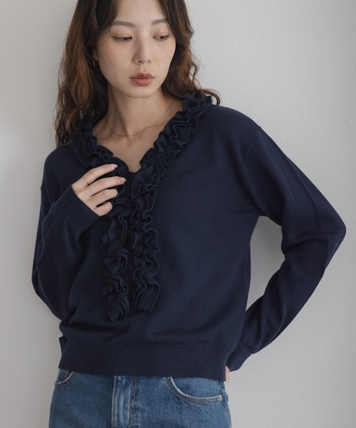 URBAN RESEARCH Sonny Label(アーバンリサーチサニーレーベル)の「『WEB限定』フロントフリルニットプルオーバー(ニット/セーター・レディース・ネイビー/チャコールグレー/オフホワイト・FREE)」の19枚目の写真