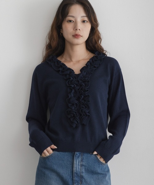 URBAN RESEARCH Sonny Label(アーバンリサーチサニーレーベル)の「『WEB限定』フロントフリルニットプルオーバー(ニット/セーター・レディース・ネイビー/チャコールグレー/オフホワイト・FREE)」の20枚目の写真