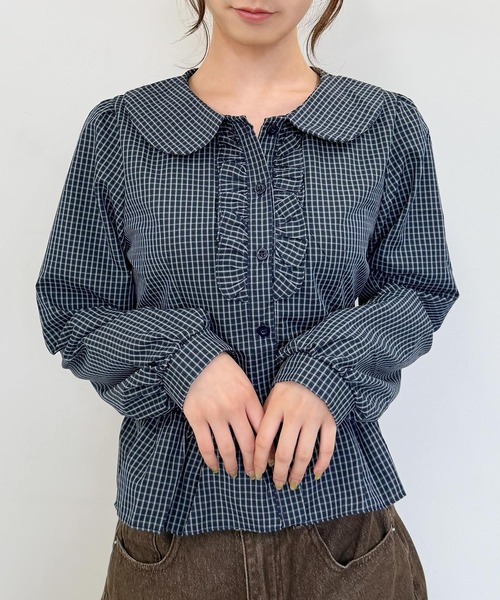 frunco(フランコ)の「格子チェックブラウス(シャツ/ブラウス・レディース・ブラウン/ネイビー/ブラック・FREE)」の1枚目の写真