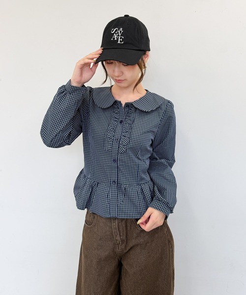 frunco(フランコ)の「格子チェックブラウス(シャツ/ブラウス・レディース・ブラウン/ネイビー/ブラック・FREE)」の7枚目の写真