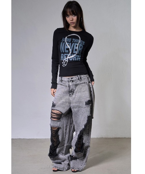 FANCY CLUB(ファンシークラブ)の「A'GEM/9 × .kom 『FANCY CLUB/ファンシークラブ』 KNUCKLE CHAIN LONG SLEEVE/ナックルチェーンロングスリーブカットソー(Tシャツ/カットソー・レディース・ホワイト/ブラック・FREE)」の3枚目の写真