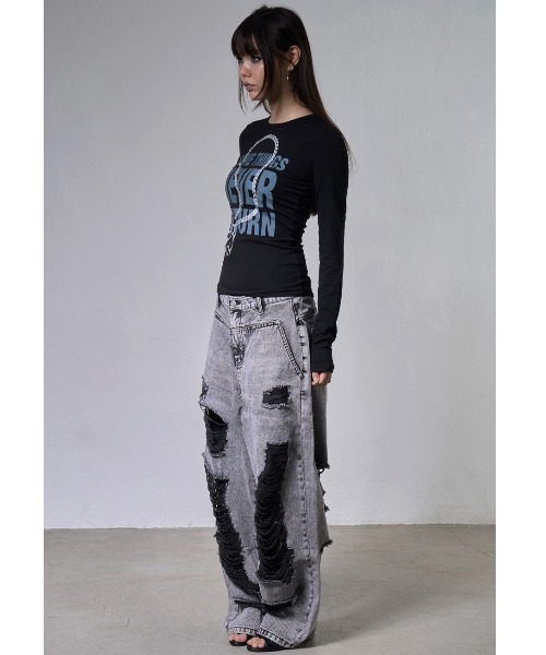 FANCY CLUB(ファンシークラブ)の「A'GEM/9 × .kom 『FANCY CLUB/ファンシークラブ』 KNUCKLE CHAIN LONG SLEEVE/ナックルチェーンロングスリーブカットソー(Tシャツ/カットソー・レディース・ホワイト/ブラック・FREE)」の5枚目の写真