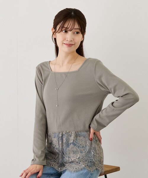Jayro（ジャイロ）の「前後2WAYレースヘム長袖Tシャツ（Tシャツ/カットソー・レディース・グレー/ブラック・M）」の14枚目の写真