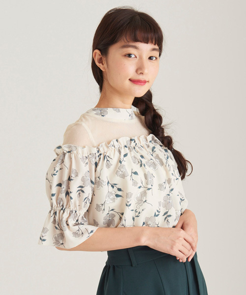 MAJESTIC LEGON（マジェスティックレゴン）の「【WEB限定価格】チュール×フラワーブラウス（シャツ/ブラウス・レディース・グリーン/アイボリー/ブラック・MEDIUM/SMALL）」の7枚目の写真