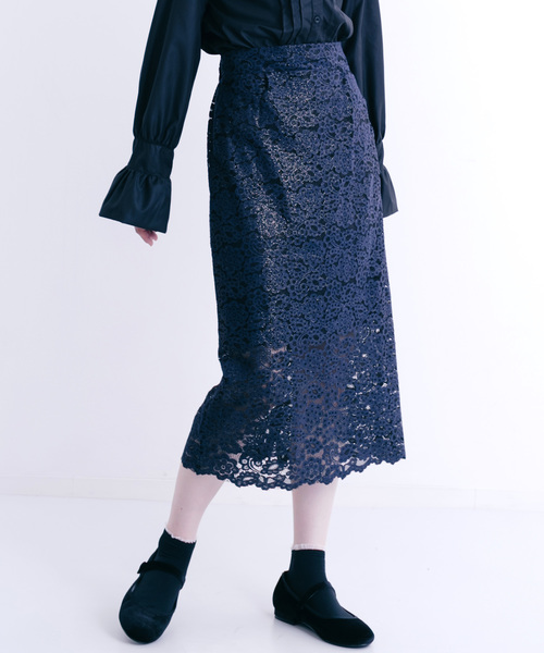 merlot plus（メルロープリュス）の「総レース花柄スカート2431（スカート・レディース・ブラック/ネイビー/ワイン・FREE）」の3枚目の写真