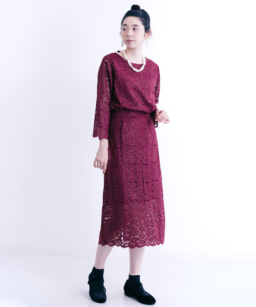 merlot plus（メルロープリュス）の「総レース花柄スカート2431（スカート・レディース・ブラック/ネイビー/ワイン・FREE）」の13枚目の写真