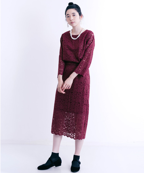 merlot plus（メルロープリュス）の「総レース花柄スカート2431（スカート・レディース・ブラック/ネイビー/ワイン・FREE）」の11枚目の写真