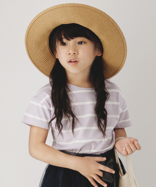 Catherine Cottage（キャサリンコテージ）の「オーガニックコットン ボーダーT（Tシャツ/カットソー・キッズ・ホワイト×ブラック/ホワイト×ブルー/ホワイト×ネイビー/ホワイト×レッド/ホワイト×パープル/ブラック/ネイビー/レッド/ライラック・140/FREE/100/120/90/110/130）」の6枚目の写真