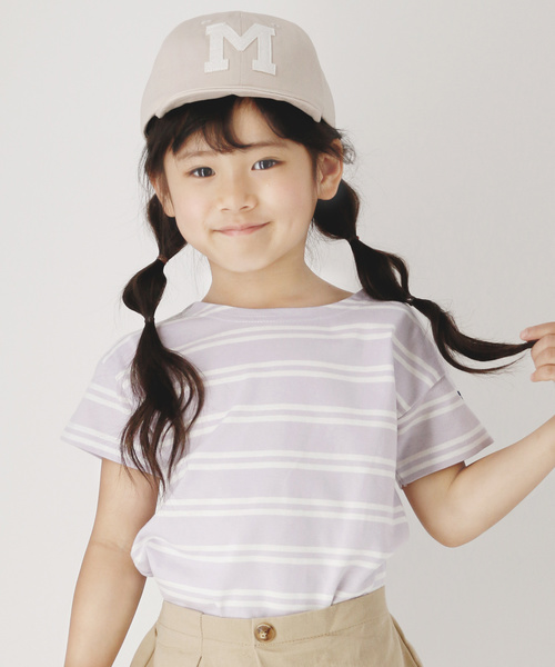 Catherine Cottage（キャサリンコテージ）の「オーガニックコットン ボーダーT（Tシャツ/カットソー・キッズ・ホワイト×ブラック/ホワイト×ブルー/ホワイト×ネイビー/ホワイト×レッド/ホワイト×パープル/ブラック/ネイビー/レッド/ライラック・140/FREE/100/120/90/110/130）」の8枚目の写真