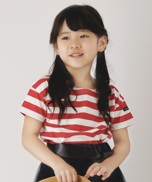 Catherine Cottage（キャサリンコテージ）の「オーガニックコットン ボーダーT（Tシャツ/カットソー・キッズ・ホワイト×ブラック/ホワイト×ブルー/ホワイト×ネイビー/ホワイト×レッド/ホワイト×パープル/ブラック/ネイビー/レッド/ライラック・140/FREE/100/120/90/110/130）」の9枚目の写真