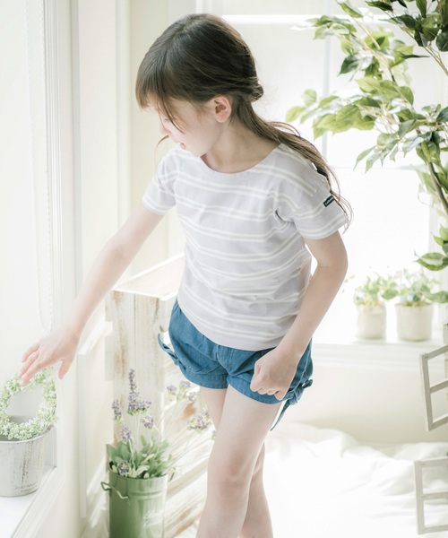 Catherine Cottage（キャサリンコテージ）の「オーガニックコットン ボーダーT（Tシャツ/カットソー・キッズ・ホワイト×ブラック/ホワイト×ブルー/ホワイト×ネイビー/ホワイト×レッド/ホワイト×パープル/ブラック/ネイビー/レッド/ライラック・140/FREE/100/120/90/110/130）」の13枚目の写真